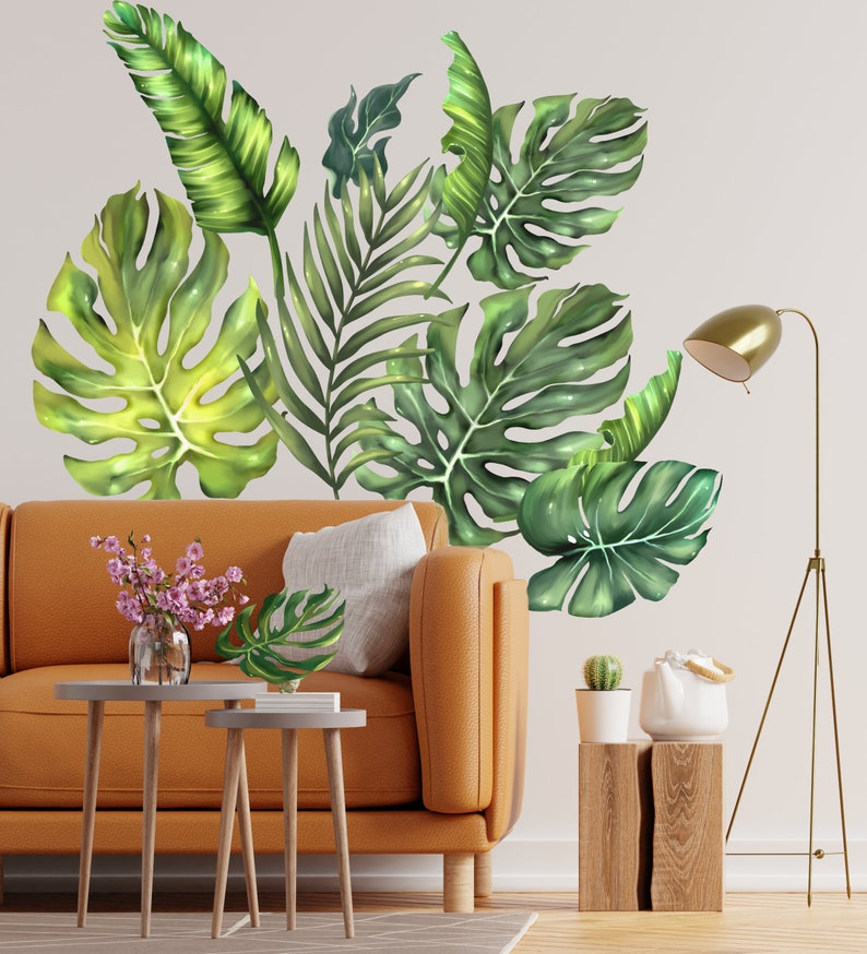 Green Leaf Wall Decal Palm Leaf Wall Sticker Watercolor Etsy