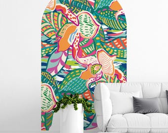 Whimsical Wall Decal, Retro Tropical Botanical Mural, Modern Wall Art, Leaves, Abstract Floral Wall Art, Boho Maximalist Home Decor 113