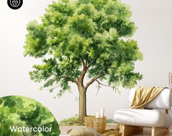 Tree wall decal, Watercolor Tree Wall Art, Woodland Wall Decor, Forest Nursery Wall Decals, Kids Room Wall Mural, T7