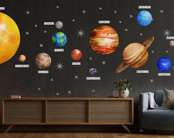Solar System Wall Decals, Colorful Planets, Stars, Galaxy (Peel & Stick)