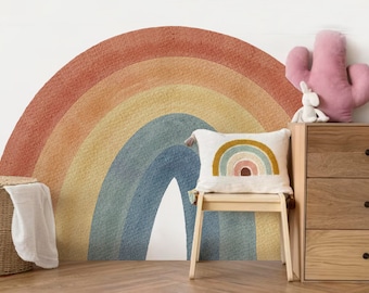 Rainbow wall decal, Watercolor Rainbow Wall Sticker, Boho Coral Peach, Pastel Rainbow, Nursery Decor, Kids Room Decal_3