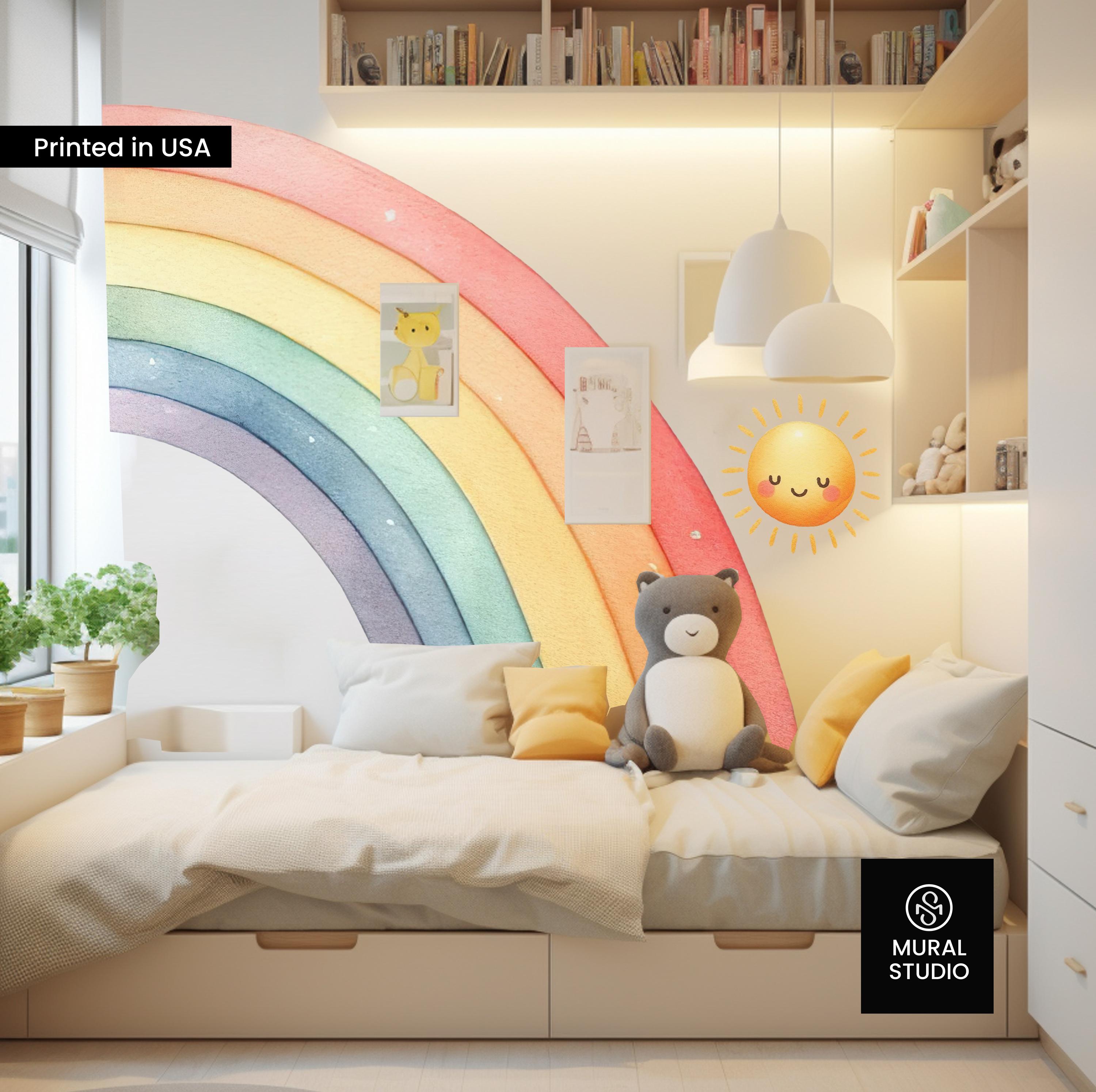 Half Rainbow Wall Decal – Watercolor Sun Large Rainbow Nursery Wall ...