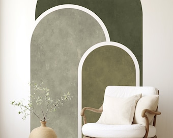 Japandi wall art, Green Arch wall decal, Textured wall sticker, Boho earthy colors, Minimalism, Home Decor, Kids Nursery Decor, 109