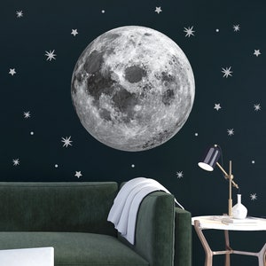 Moon and Stars Wall Decal for Baby Nursery and Kids Room, Vinyl Decal, Modern sticker, art Home decor giftMural