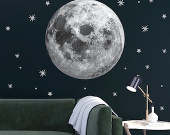 Moon and Stars Wall Decal for Baby Nursery and Kids Room, Vinyl Decal, Modern sticker, art Home decor giftMural