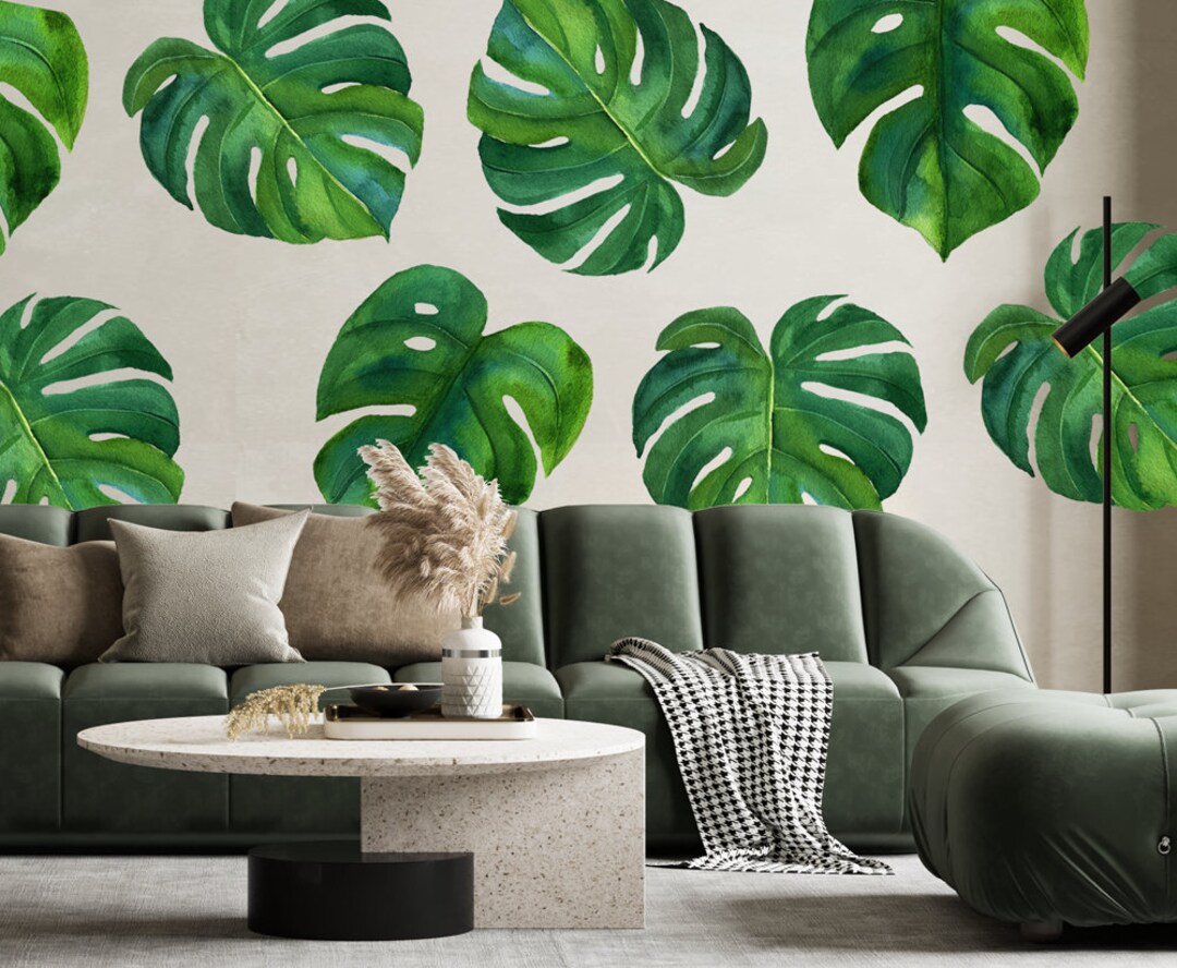 Green Leaf Wall Decal Palm Leaf Wall Sticker Watercolor Etsy