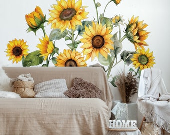 Floral wall decals, SUNFLOWERS Wall Art Decals Sticker, Floral Nursery Room Decor, Watercolor Sunflower, Boho gift