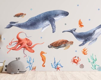 Sea World wall decal Oceans Life Wall sticker for kids room Whale wall decal Sea turtle wall decal Octopus wall decal