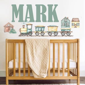 Train Wall Decal, Personalized Locomotive Railroad Sticker, Transportation Nursery Kids Wall Art, Boys Birthday gift, Peel and StickMural