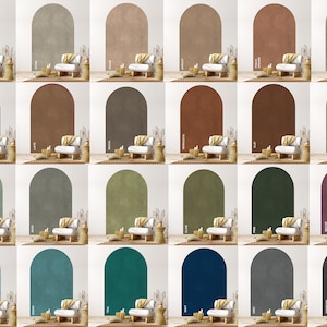 May include: A collection of 20 arched wall decals in various colors, including gray, brown, green, blue, and purple. Each decal features a textured, slightly distressed finish, adding a unique and rustic touch to any room.