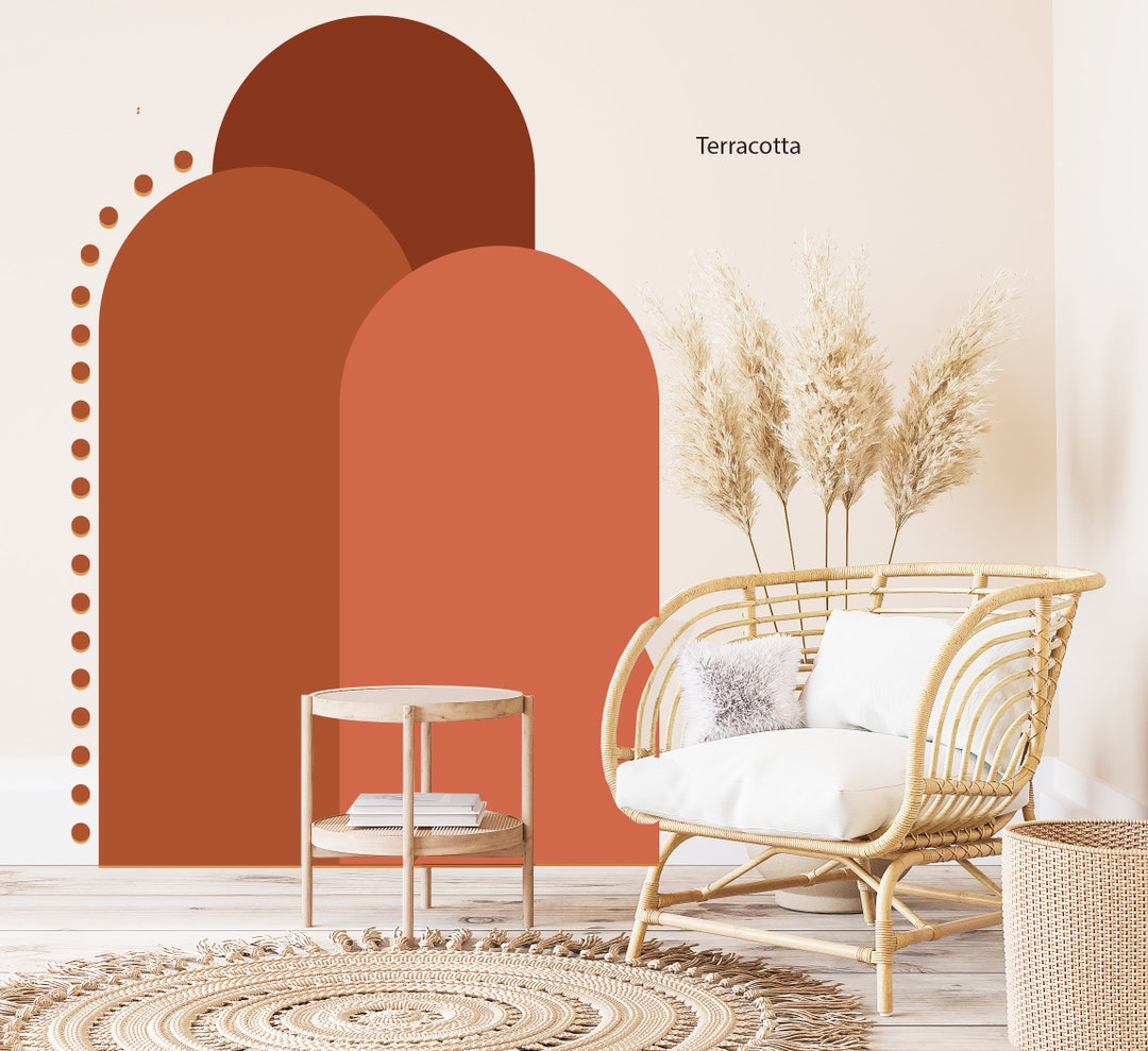 Three Orange Color Block Wall Decal With Dots, 3 Arch Orange Wall