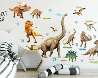 XL Dinosaur wall decal big set, Dino wall stickers, Triceratops Jurassic Nursery room, T-Rex Kids wall art, Decals Boys Birthday Gift, D2