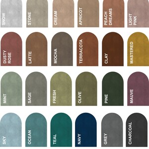 Op de afbeelding: Een kleurenkaart met 20 verschillende tinten verf, gerangschikt in vier rijen van vijf. De kleuren vari&euml;ren van licht tot donker en omvatten tinten blauw, groen, bruin, roze en grijs.