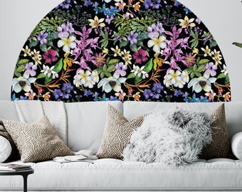 Lobelia Flowers Arch Wall Art Decal, Headboard,  Boho Modern Floral Wall Decal, Bed Arch Sticker,  Peel and Stick, Nursery, Kids room, 33