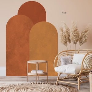 Modern Orange Rust Arch headboard wall decal - Japandi Boho Abstract wallpaper - Nursery kids room sticker art decor home gift, A-57Mural
