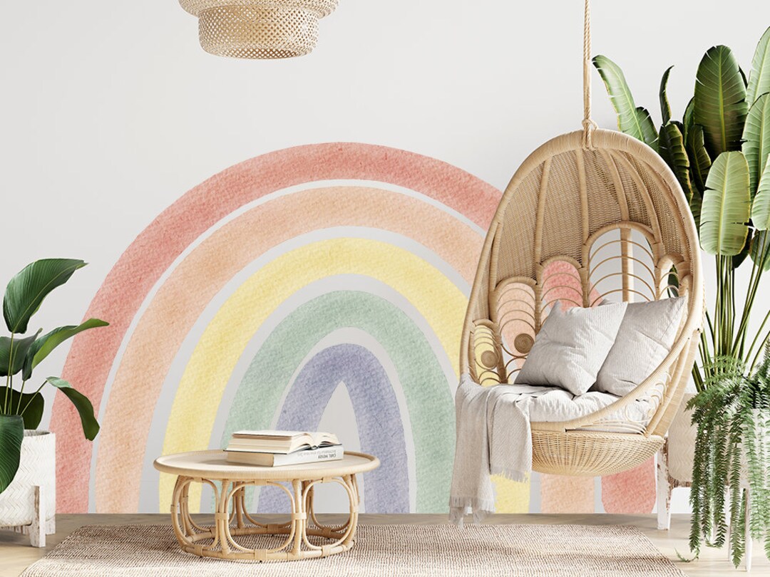 Rainbow Wall Decal, Watercolor Rainbow Wall Sticker, Boho Large Rainbow ...