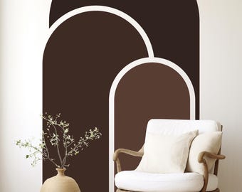 Brown Arch Wall Decal, Chocolate Color Block Art, Minimalist,  Boho Neutral Nursery Bedroom Wall Decor, Scandinavian Accent Mural, 109