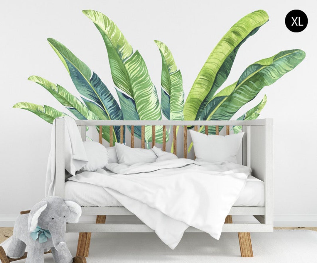 Green Leaf Wall Decal Palm Leaf Wall Sticker Watercolor Tropical Leaves