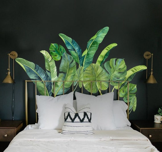 Monstera aurea Leaves wall decal sticker, Green leaf wall decal, Jungle Floral wall decals, Palm tree, Room decor, Summer Home gift, Mural