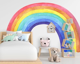 Watercolor Rainbow Wall Decal Sticker, Nursery wall decal Girls bedroom art decoration, Birthday Present, Home gift, Peel and StickMural