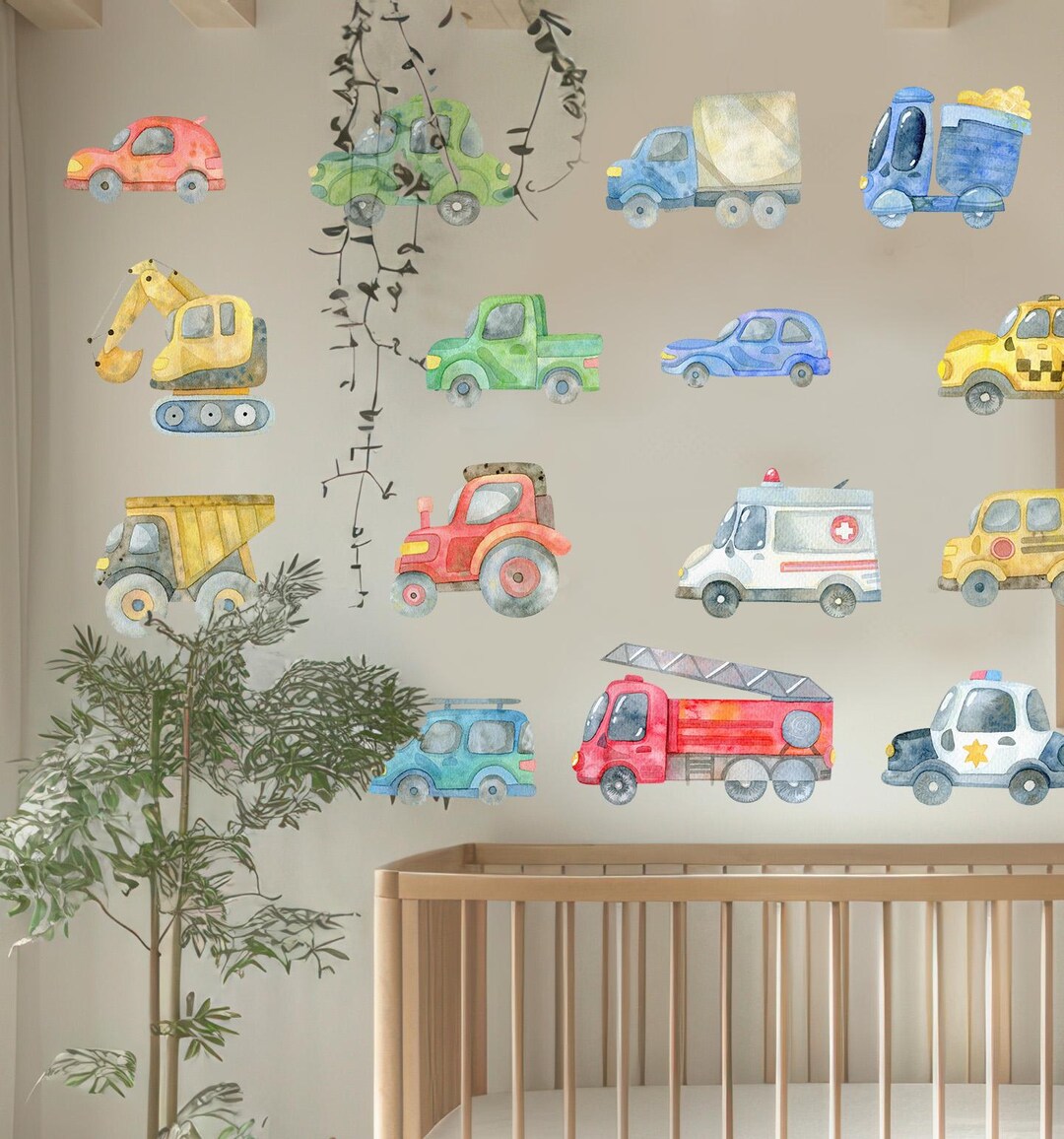 Watercolor Wall Art, Car and Truck Wall Decals, Nursery Decor ...