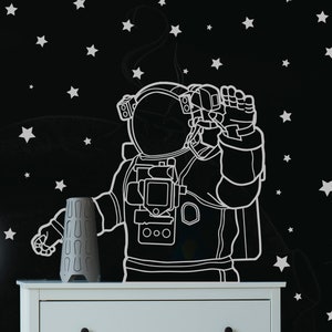 Astronaut wall decal, Astronaut in outer space wall decal, Spaceman, Space Themed Nursery, Space Wall Decal image 1