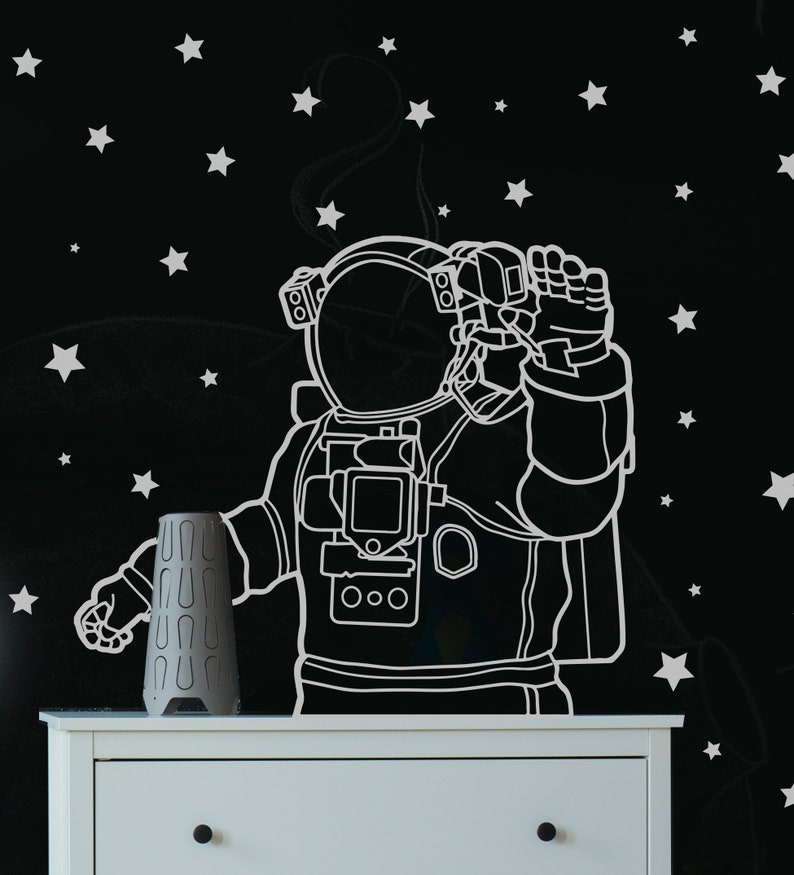 Astronaut wall decal, Astronaut in outer space wall decal, Spaceman, Space Themed Nursery, Space Wall Decal image 1