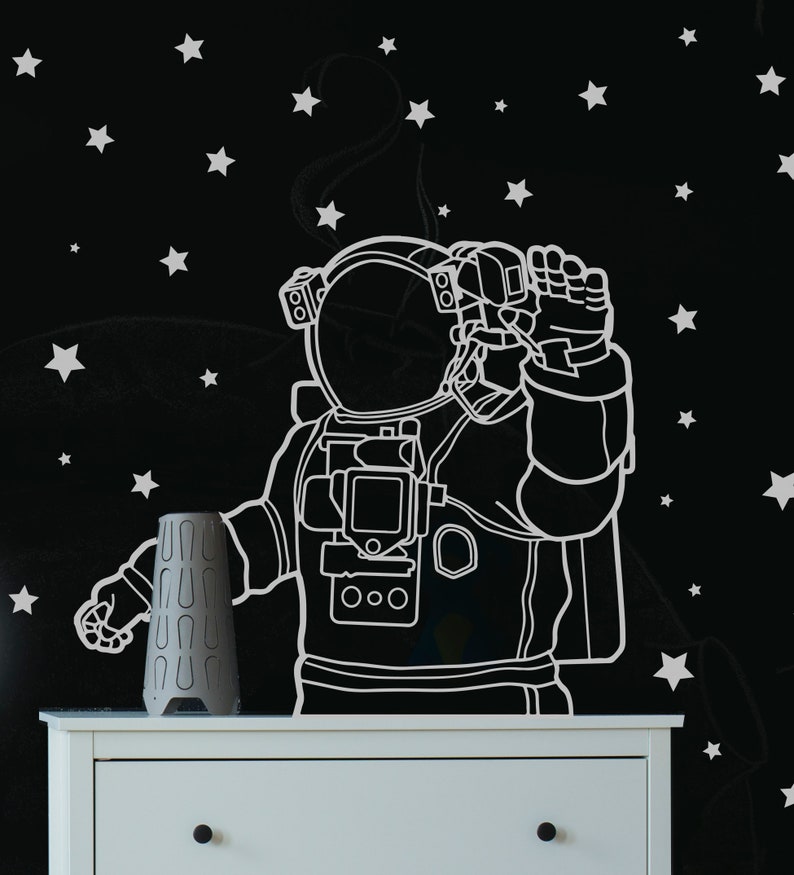Astronaut Wall Decal Astronaut in Outer Space Wall Decal Etsy