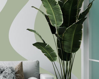 Modern Organic Waves Wall decal, Color block Modern Wall Sticker, Green Wall Mural Decor, 43