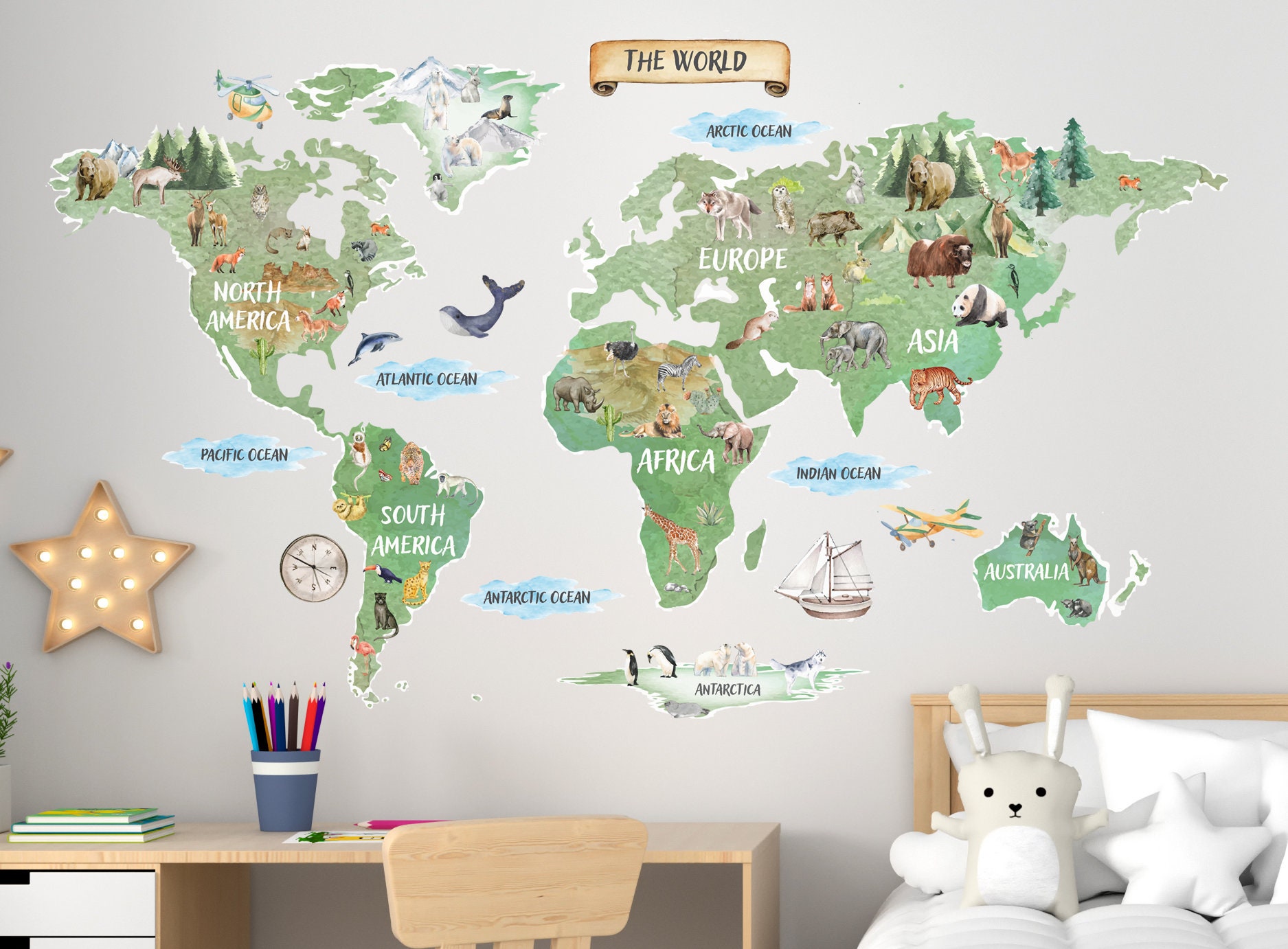 World map wall decal Kids world map decal world map with Etsy