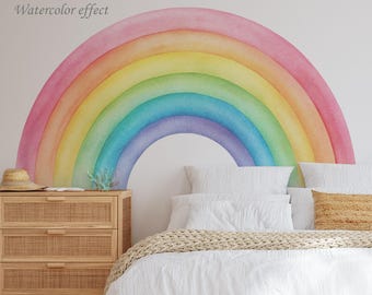 Watercolor Rainbow Wall Decal, Pastel Rainbow Sticker, Modern Art Room Decor, Purple Decor, Birthday & Nursery Gift, Kids Bedroom, Mural