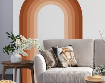 Wall Decal, Brown Modern Arch, Boho Rainbow Line Art Sticker, Nursery Living Room Decor