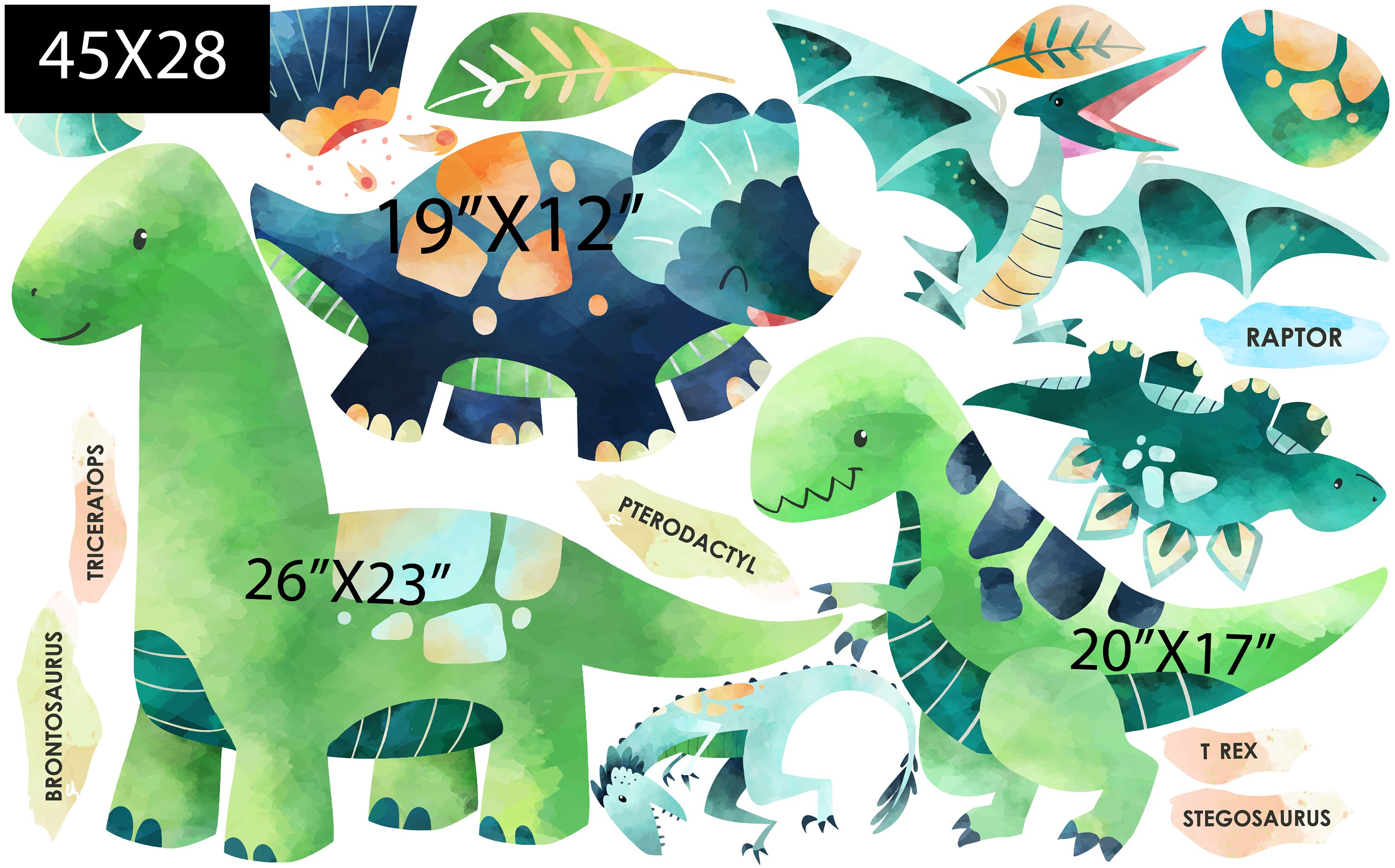 Dinosaur Wall Decal Set for Kids Dinosaurs Nursery Wall Etsy