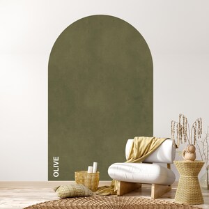 Sticker mural tête de lit vert olive moderne - Papier peint abstrait texturé Boho Japandi - Sticker art déco pour chambre d'enfant, cadeau pour la maison A_39