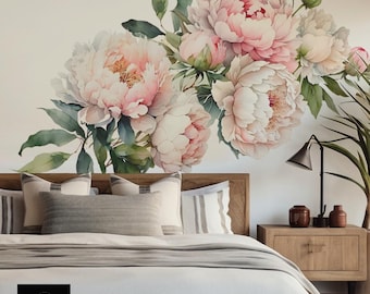 Floral wall decals, Peony Nursery wall decal, watercolor flower stickers, Boho Floral Mural wall art, Kids playroom, Girls room decor