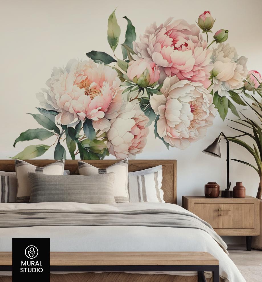 Floral Wall Decals, Peony Nursery Wall Decal, Watercolor Flower ...