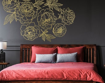 Peony Wall Decal, Flowers Sticker, Floral decoration Peony & Rose Individual Wall Decals, rose wall decal