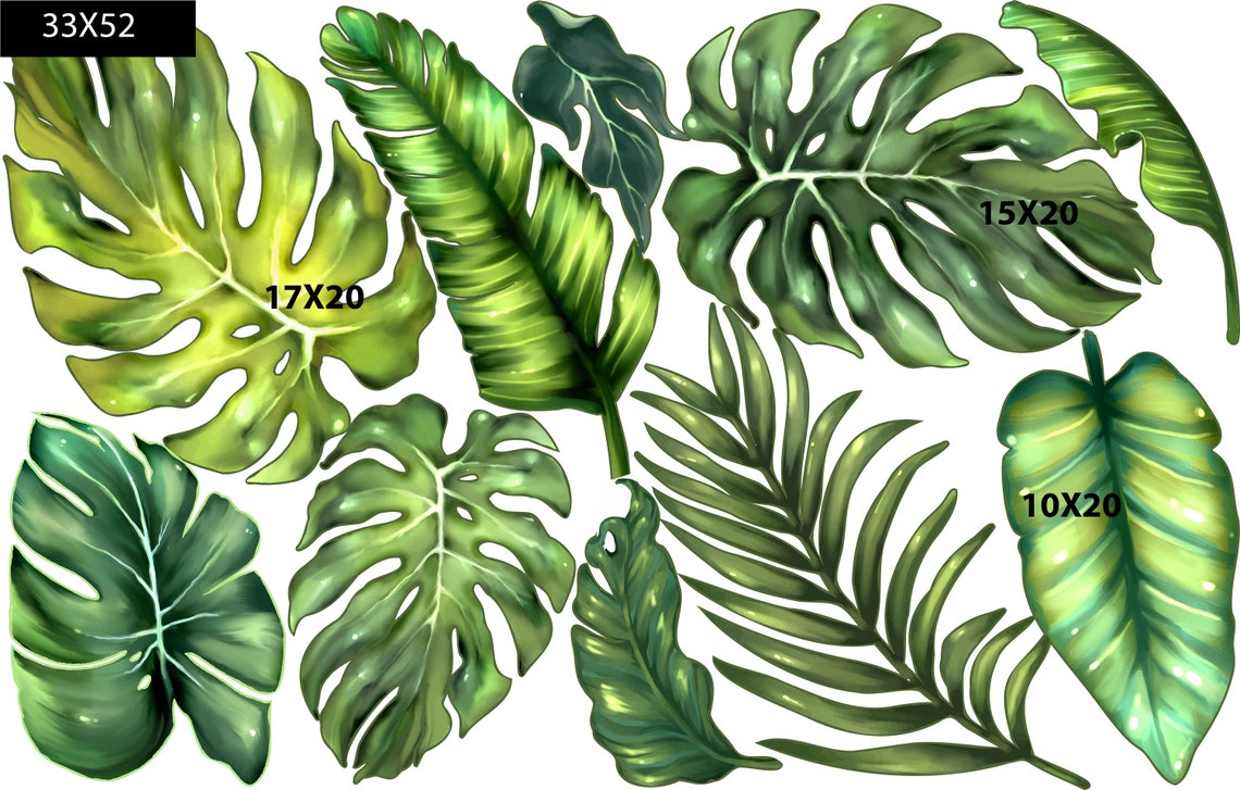 Green Leaf Wall Decal Palm Leaf Wall Sticker Watercolor Etsy