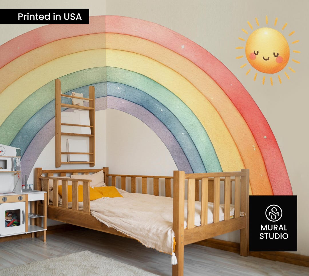 Half Rainbow Wall Decal – Watercolor Sun Large Rainbow Nursery Wall ...