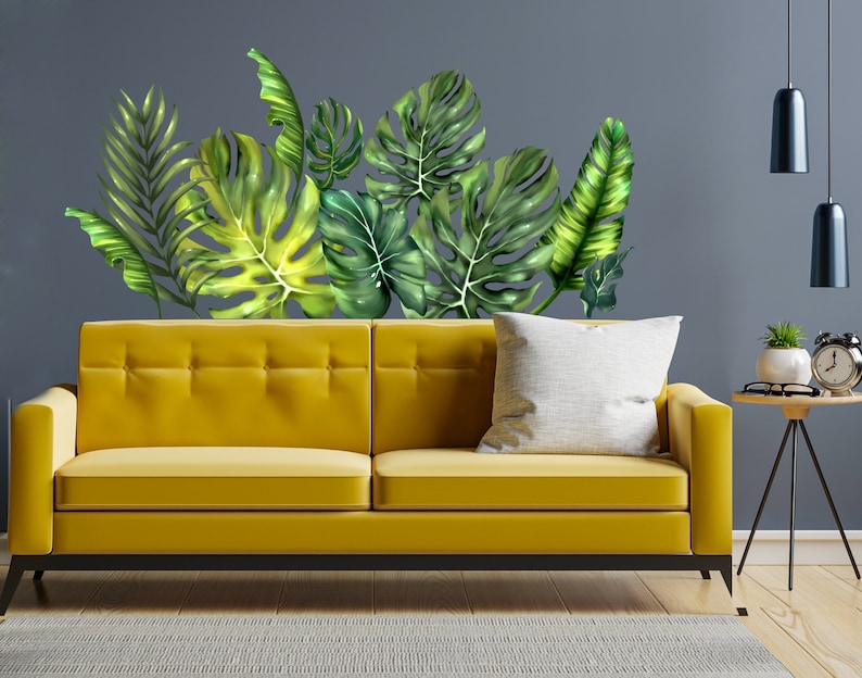 Green Leaf Wall Decal Palm Leaf Wall Sticker Watercolor Etsy