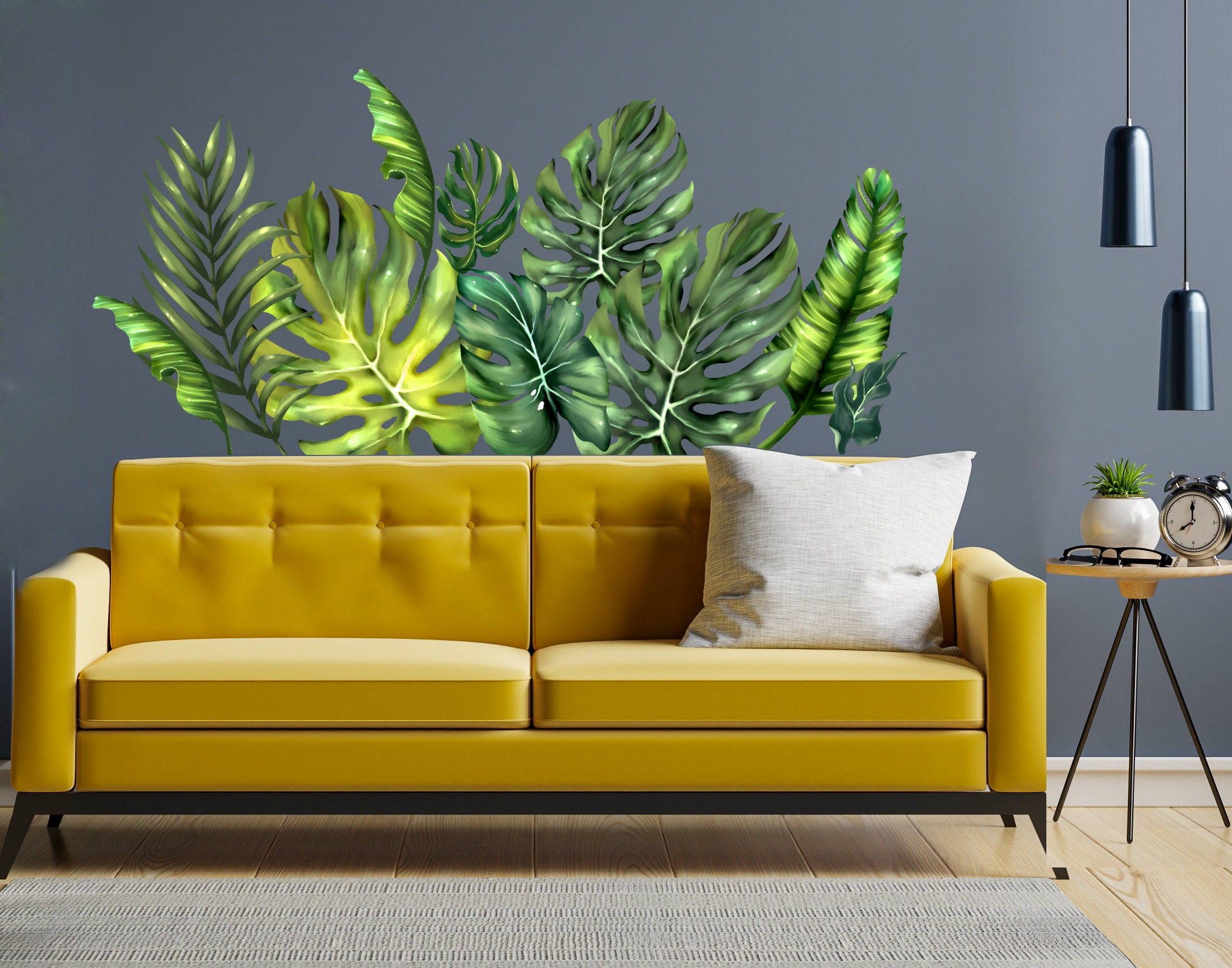Green Leaf Wall Decal Palm Leaf Wall Sticker Watercolor Etsy