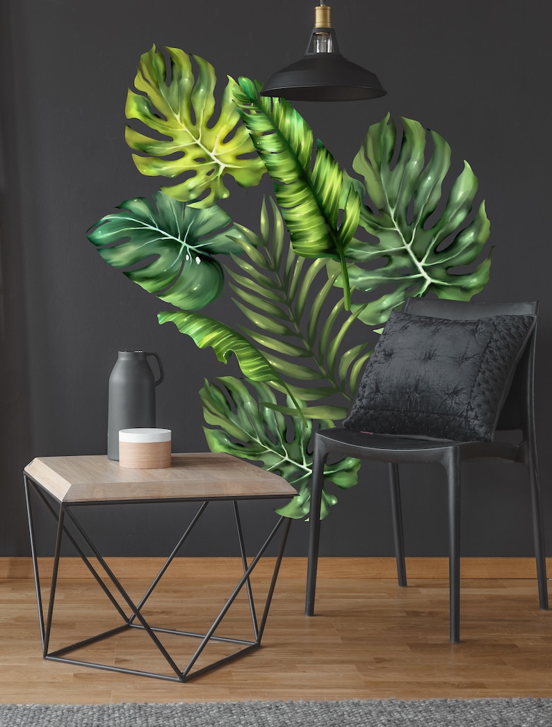 Green Leaf Wall Decal Palm Leaf Wall Sticker Watercolor Etsy