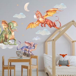 Dragons Magic Nursery Wall Decal Dragon Baby Room Wall Art sticker, Kids Bedroom Decor Decals, Birthday gift image 1