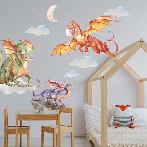 Dragons Wall Decal Dragons Sticker Dinosaurs Wall Sticker Etsy