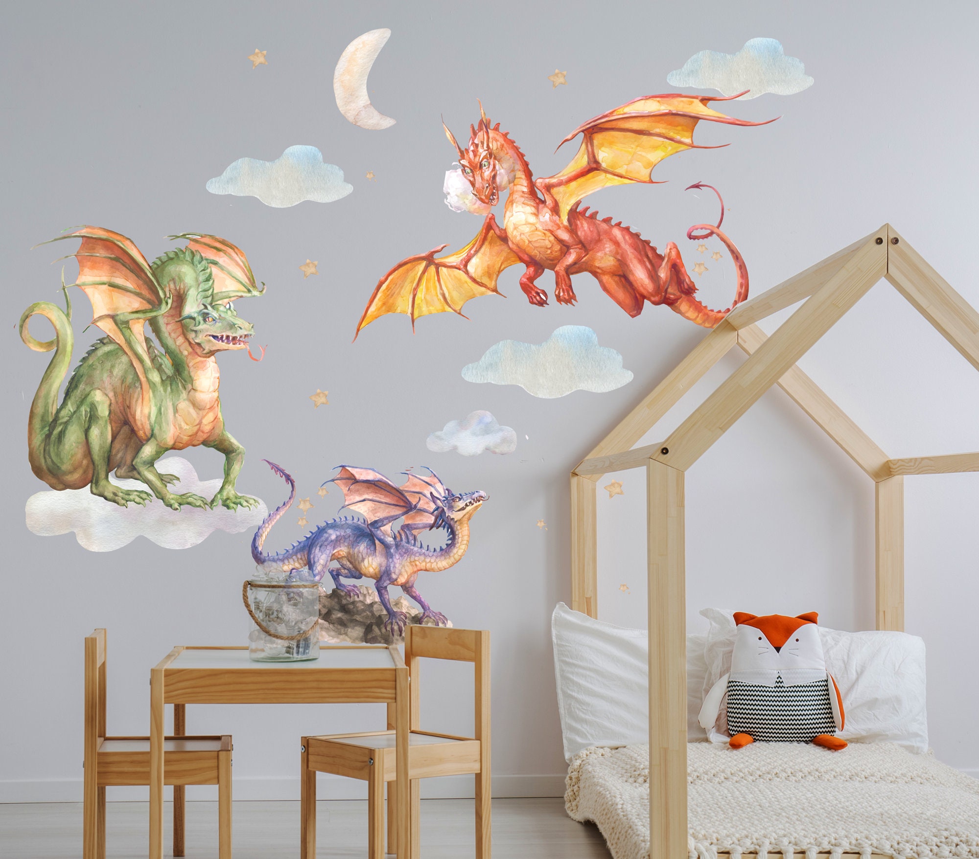 Dragons Wall Decal Dragons Sticker Dinosaurs Wall Sticker Etsy