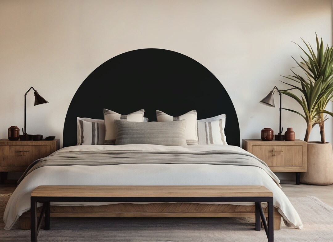 Black Headboard Wall Decal, Black Bed Arch Sticker, Black Color Block