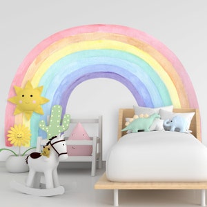 Watercolor Rainbow Wall Decal, Pastel Rainbow Sticker, Modern Art Room Decor, Purple Decor, Birthday & Nursery Gift, Kids Bedroom, Mural