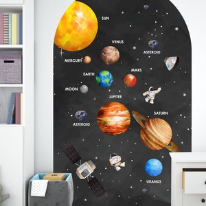 Planets Space Arch Wall Decal, Solar system wall art, Galaxy Sticker, Nursery Wall decal, Kids Playroom Decor, Birthday Gift for Boy Girl