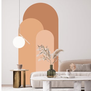 Modern 3 Neutral Arch headboard wall decal - Japandi Boho Abstract wallpaper - Nursery kids room sticker art decor home gift, A67Mural