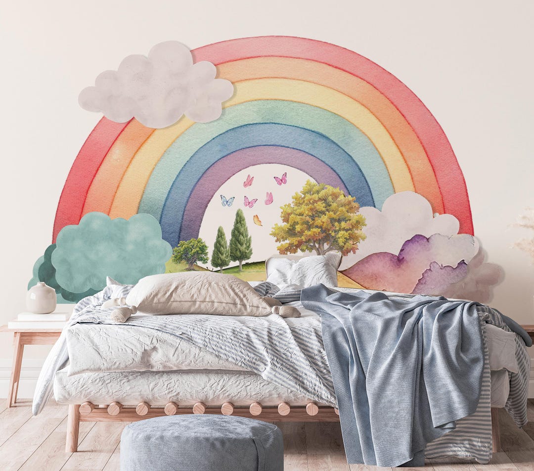 Nursery Wall Decal, Watercolor Rainbow Pastel Wall Sticker, Boho ...